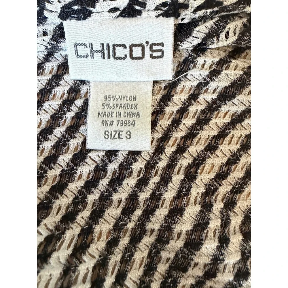 Chico's Black White Chevron Zig Zag Open Front Cardigan Sweater Size 3 XL